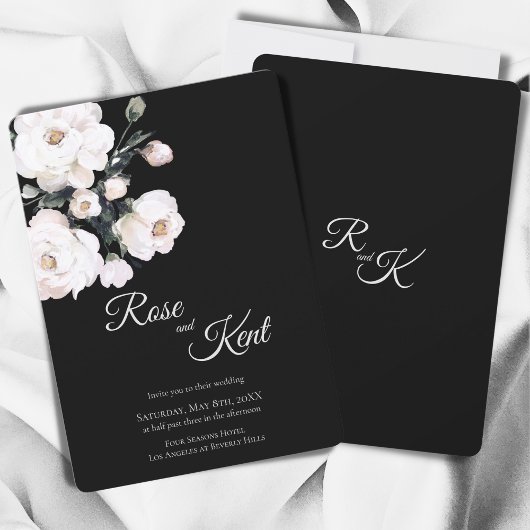 Elegant minimalist Black White Floral Wedding Kaart