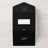 Elegant minimalist Black White Monogram Weddenscha All In One Uitnodiging (Buitenkant)