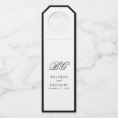 Elegant minimalist Black White Monogram Weddenscha Flessenhanger (Voorkant)