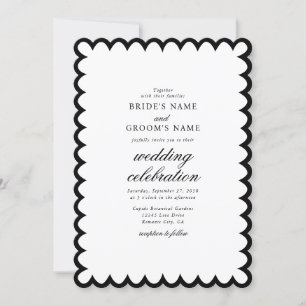 Elegant minimalist Black White Monogram Weddenscha Kaart