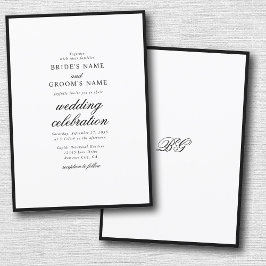 Elegant minimalist Black White Monogram Weddenscha Kaart