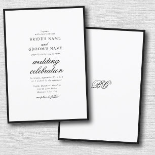 Elegant minimalist Black White Monogram Weddenscha Kaart