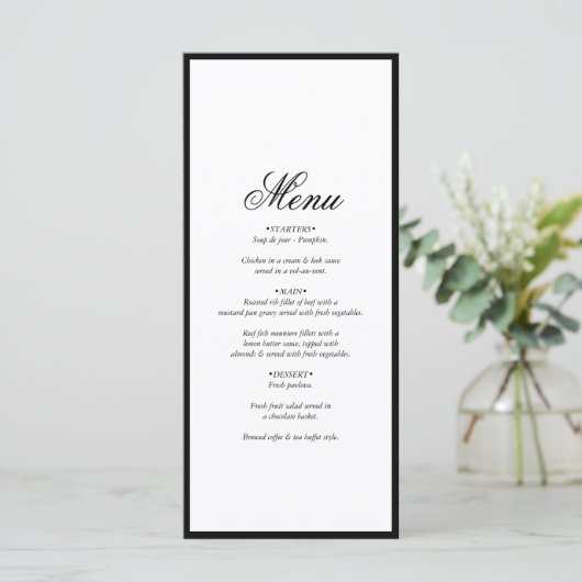 Elegant minimalist Black White Monogram Weddenscha Menu (Staand voorkant)