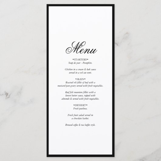 Elegant minimalist Black White Monogram Weddenscha Menu (Voorkant)