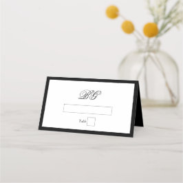 Elegant minimalist Black White Monogram Weddenscha Plaatskaartje