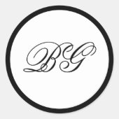 Elegant minimalist Black White Monogram Weddenscha Ronde Sticker (Voorkant)