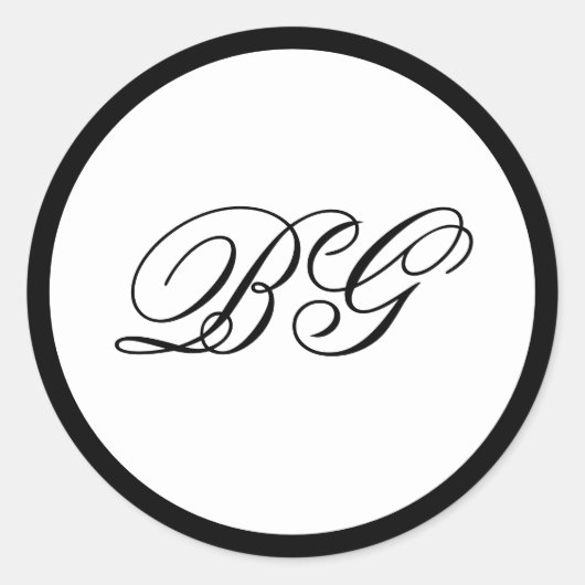 Elegant minimalist Black White Monogram Weddenscha Ronde Sticker (Voorkant)