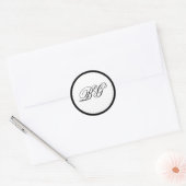 Elegant minimalist Black White Monogram Weddenscha Ronde Sticker (Envelop)