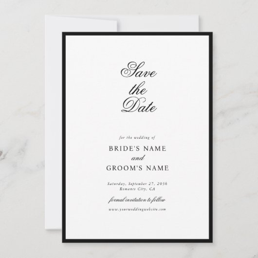 Elegant minimalist Black White Monogram Weddenscha Save The Date (Voorkant)