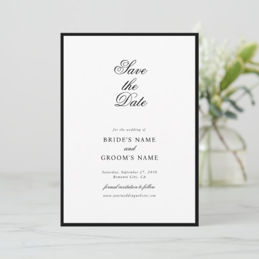 Elegant minimalist Black White Monogram Weddenscha Save The Date (Staand voorkant)