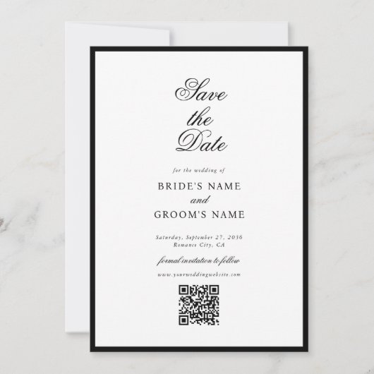 Elegant minimalist Black White Monogram Weddenscha Save The Date (Voorkant)