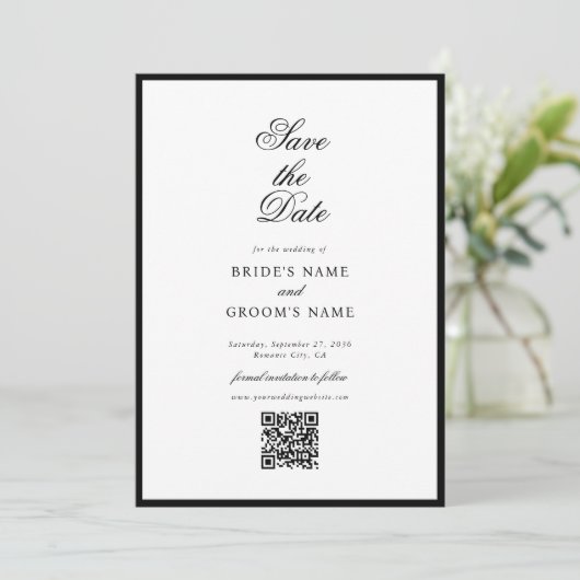 Elegant minimalist Black White Monogram Weddenscha Save The Date (Staand voorkant)