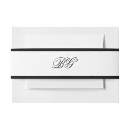 Elegant minimalist Black White Monogram Weddenscha Uitnodigingen Wikkel