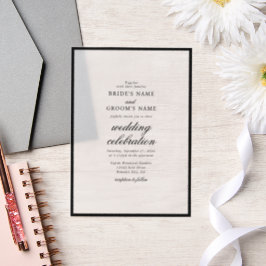 Elegant minimalist Black White Monogram Weddenscha Vellum Uitnodigingen