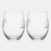 Elegant minimalist Black White Monogram Weddenscha Wijnglas Zonder Voet (Links)