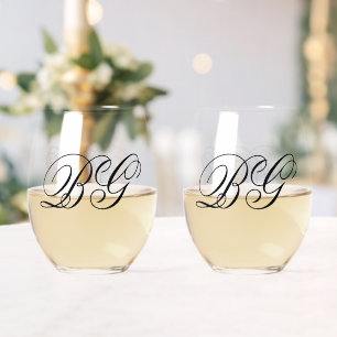 Elegant minimalist Black White Monogram Weddenscha Wijnglas Zonder Voet