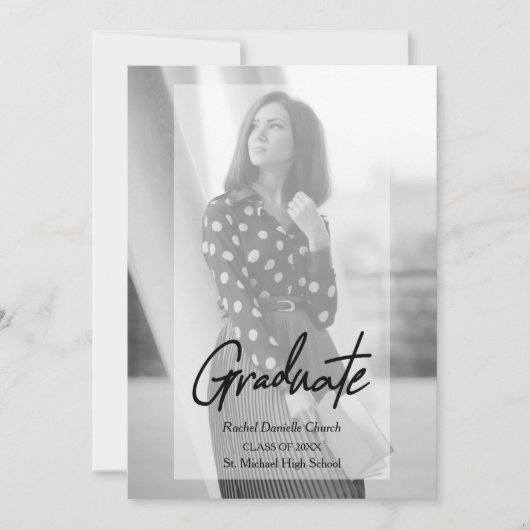 Elegant Minimalist Black & White Photo Graduation Kaart (Voorkant)