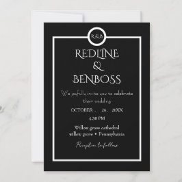 Elegant Minimalist  Black & White Wedding  Invitat Kaart