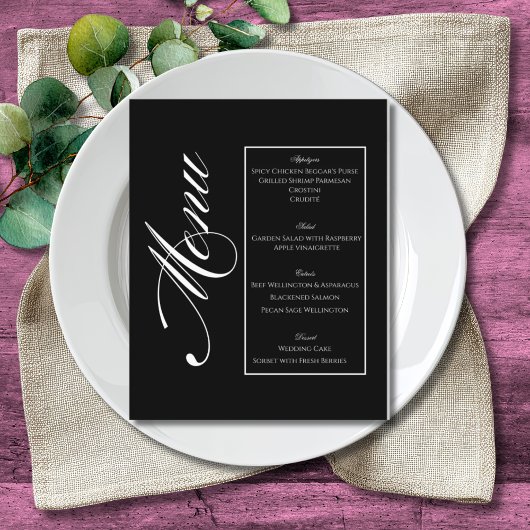 Elegant Minimalist Black & White Wedding Menu