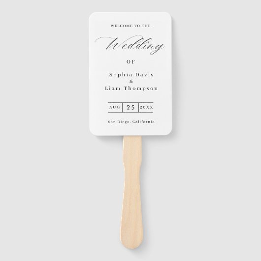 Elegant Minimalist Black White Wedding Program Fan Handwaaier (Voorkant)