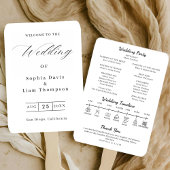 Elegant Minimalist Black White Wedding Program Fan Handwaaier