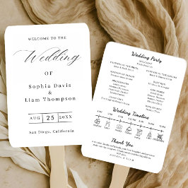 Elegant Minimalist Black White Wedding Program Fan Handwaaier