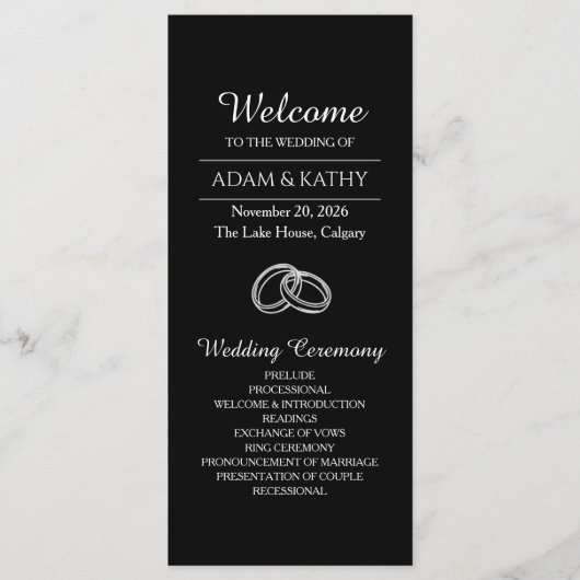 Elegant Minimalist Black White Wedding Program Programmakaart (Voorkant)