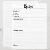 Elegant Minimalist Blank Recipe Page / Paper Sheet (Voorkant / Achterkant)