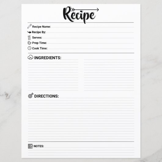 Elegant Minimalist Blank Recipe Page / Paper Sheet (Voorkant)