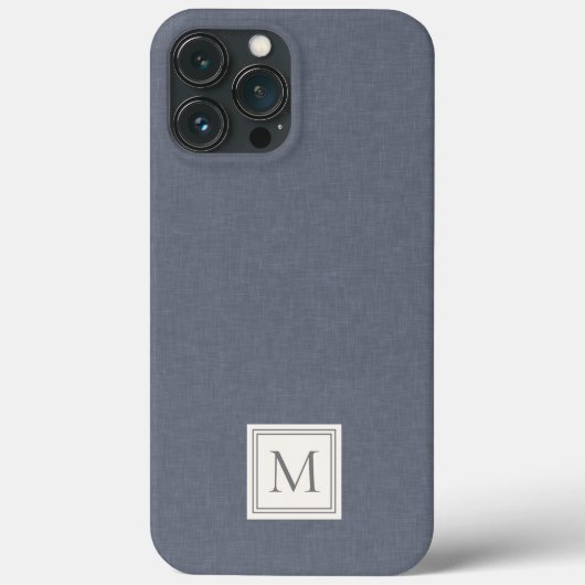 Elegant minimalist Blue Grey Faux Linen Monogram Case-Mate iPhone Case (Achterkant)