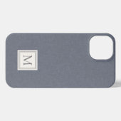 Elegant minimalist Blue Grey Faux Linen Monogram iPhone Hoesje (Achterkant horizontaal)