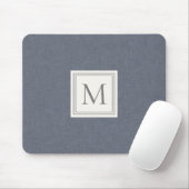 Elegant minimalist Blue Grey Faux Linen Monogram Muismat (Met muis)
