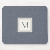 Elegant minimalist Blue Grey Faux Linen Monogram Muismat (Voorkant)