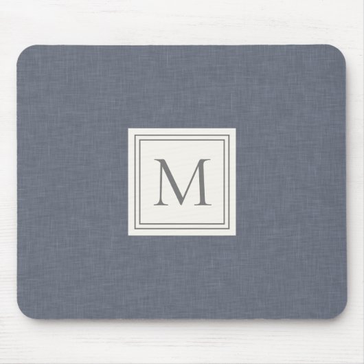 Elegant minimalist Blue Grey Faux Linen Monogram Muismat (Voorkant)