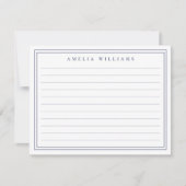 Elegant Minimalist Blue Monogram Ruled Notitiekaartje (Voorkant)