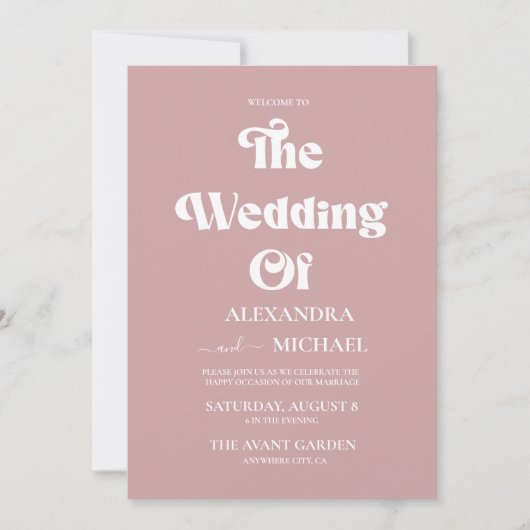 Elegant minimalist Blush Dusty Roos Wedding Uitnod Kaart (Voorkant)