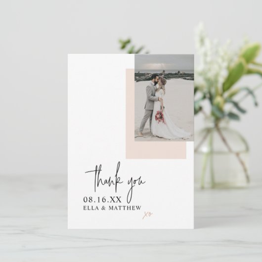 Elegant minimalist Blush Pink Script Font Weddensc Bedankkaart (Staand voorkant)