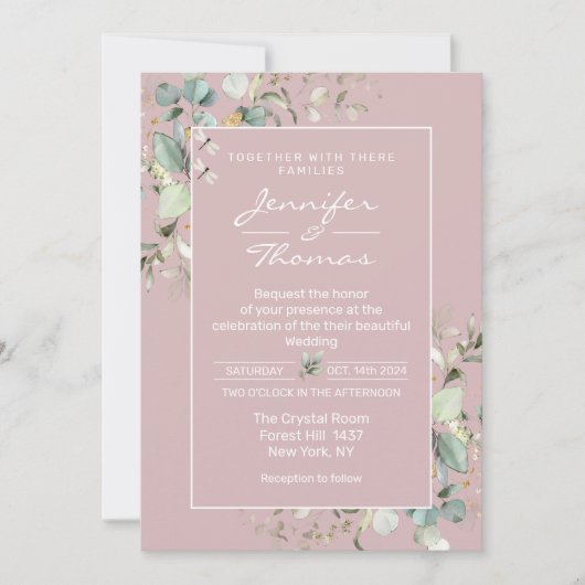 Elegant minimalist Blush Pink Wedding Uitnodiging (Voorkant)