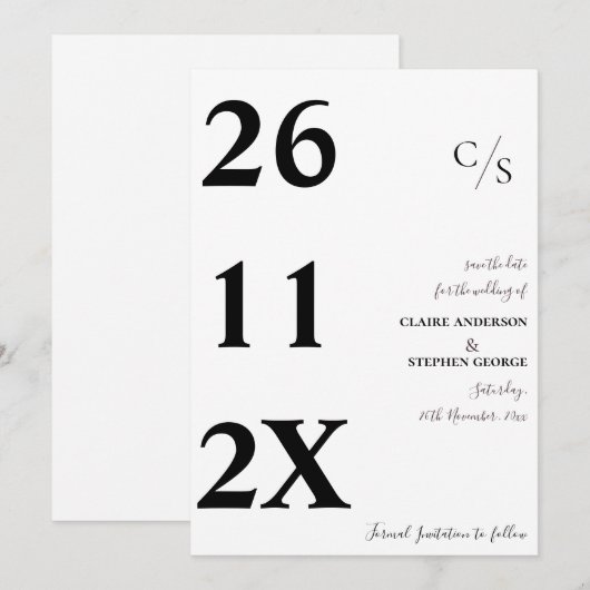 Elegant Minimalist Bold Font Black White Wedding Save The Date (Voorkant / Achterkant)