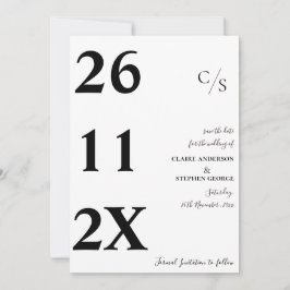 Elegant Minimalist Bold Font Black White Wedding Save The Date