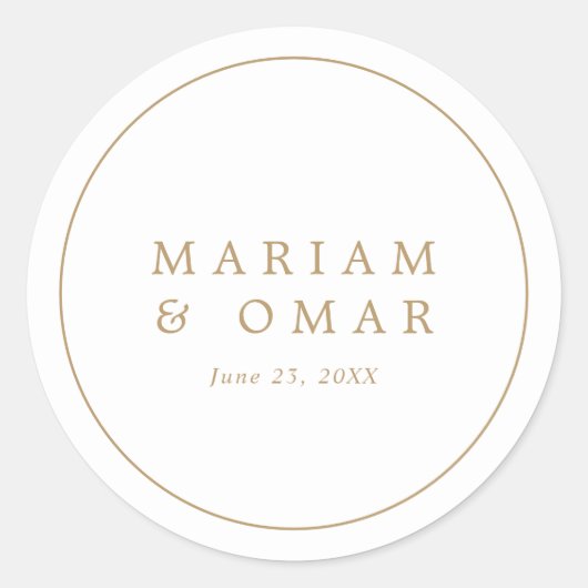 Elegant Minimalist Border Gold Wedding Ronde Sticker (Voorkant)