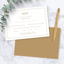 Elegant Minimalist Border Gold Wedding RSVP Kaartje
