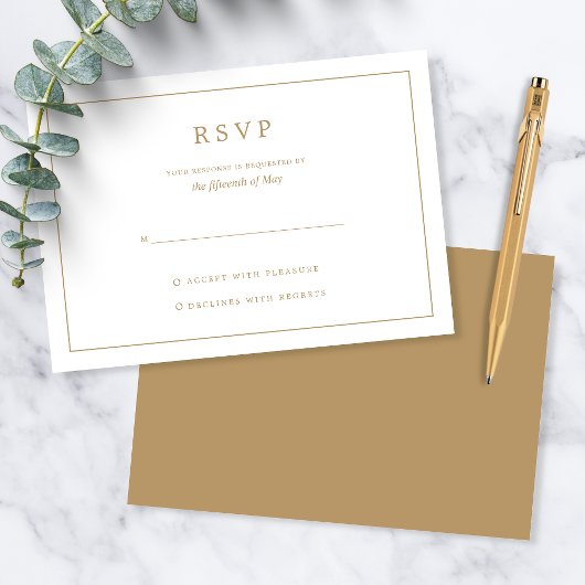 Elegant Minimalist Border Gold Wedding RSVP Kaartje