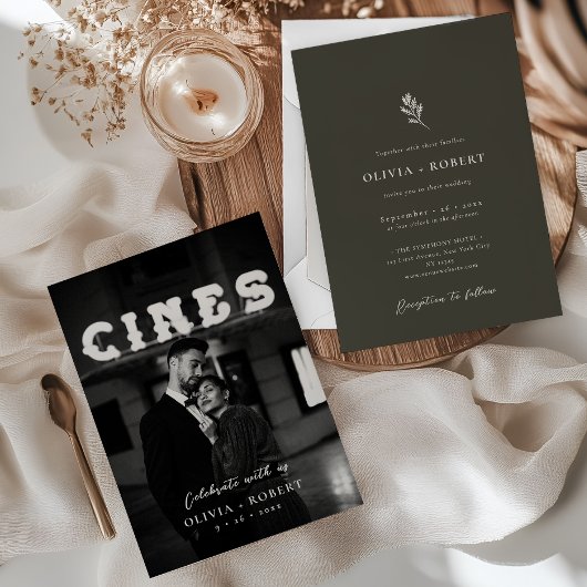 Elegant Minimalist Botanical Photo Wedding Kaart