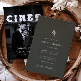 Elegant Minimalist Botanical Photo Wedding Kaart