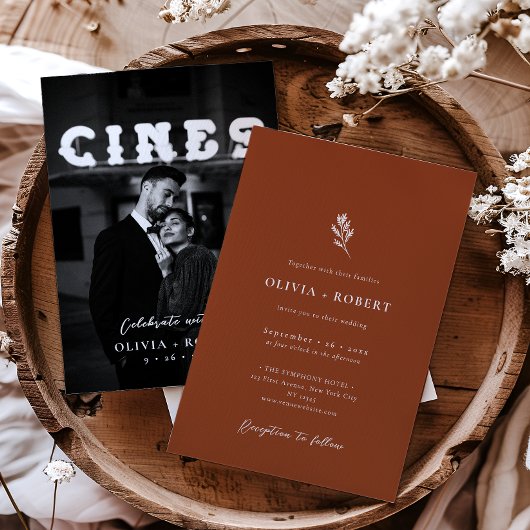 Elegant Minimalist Botanical Photo Wedding Kaart