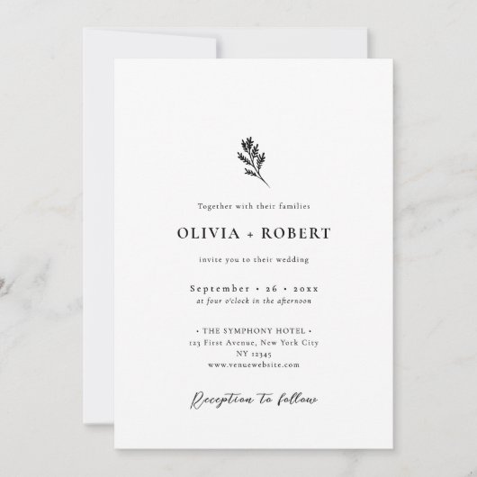 Elegant Minimalist Botanical Wedding Kaart (Voorkant)