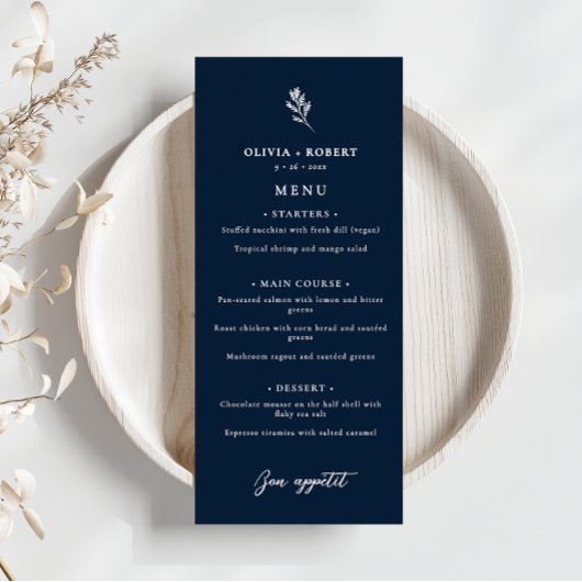 Elegant Minimalist Botanical Wedding Menu