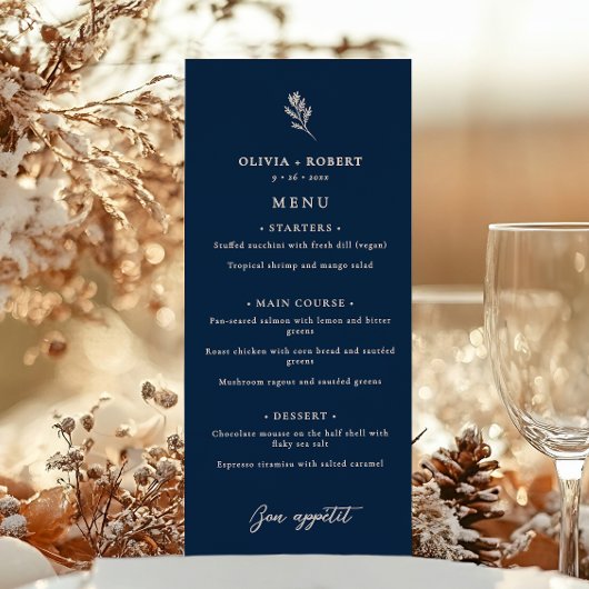 Elegant Minimalist Botanical Wedding Menu