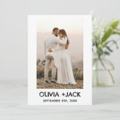 Elegant Minimalist Bow Hand Drawing Photo Wedding Kaart (Staand voorkant)